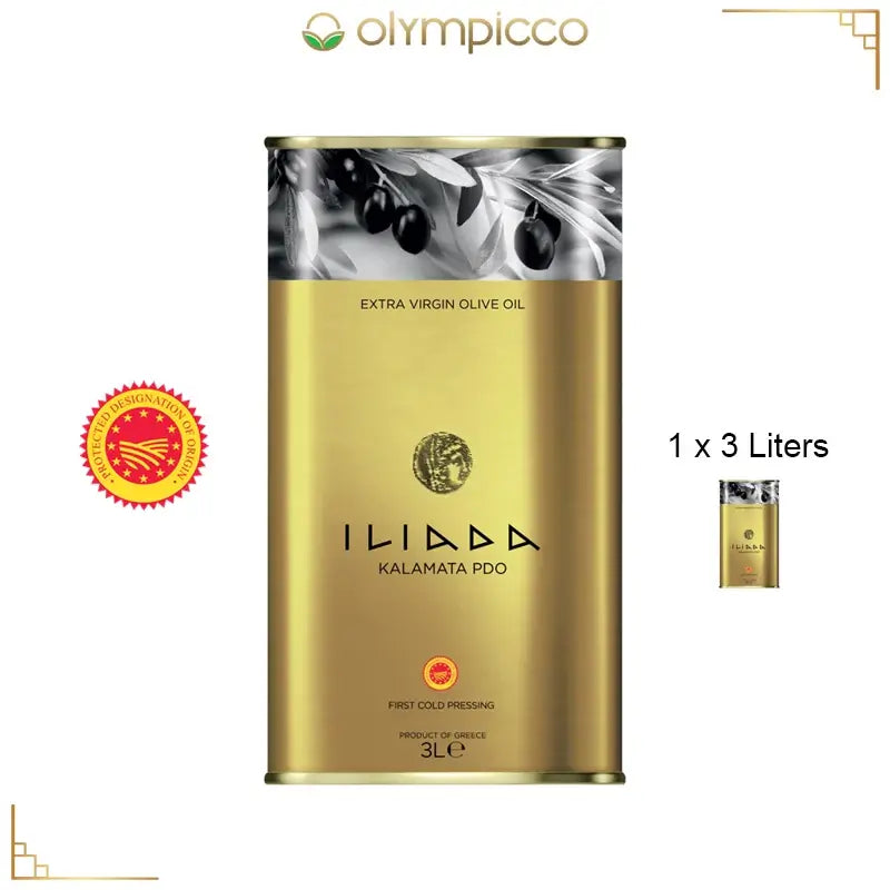 Iliada Kalamata PDO Extra Virgin Olive Oil Golden Selection - 3L Tin - OLYMPICCO.COM