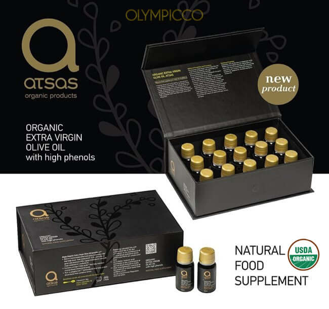 Atsas Organic Extra Virgin Olive Oil Natural Food Supplement - Luxury Pack of 15x10 ml - OLYMPICCO.COM